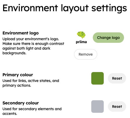 Setting the primary and secondary colours for the appearance of the environment.